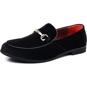 Cosidram Mens Size 7 Black Velvet Classic Slip On Dress Loafers Wedding Shoes